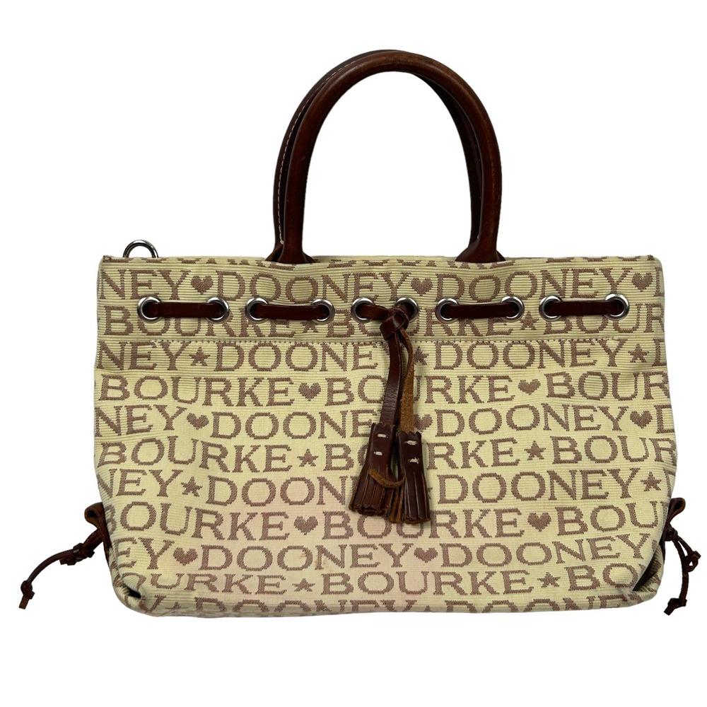 Dooney and Bourke Vintage Cream Brown Logo Jacquard Canvas Mini handbag